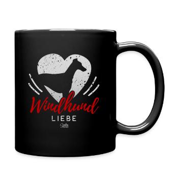Windhund Liebe mit Herz - Tasse einfarbig - Schwarz - Rechts