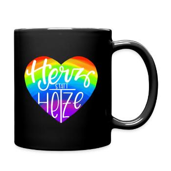 Herz statt Hetze | bunt - Tasse einfarbig - Schwarz - Rechts