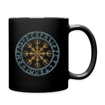 Vintage Helmet of Awe Viking Symbol Runes - Full Colour Mug - black - Right
