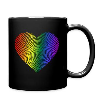 Gay Pride Herz Fingerabdruck LGBT Regenbogenfarben - Tasse einfarbig - Schwarz - Rechts
