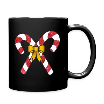 Weihnachten Kitsch Glitter Effekt Zuckerstangen | rot - Tasse einfarbig - Schwarz - Rechts