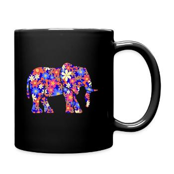 Elefant Bunt Blumen - Tasse einfarbig - Schwarz - Rechts