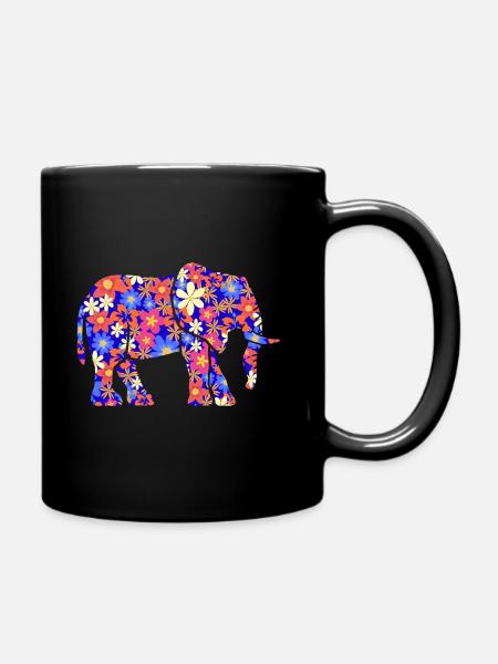 Elefant Bunt Blumen - Tasse einfarbig - Schwarz