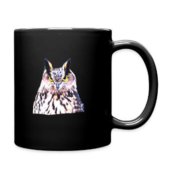 wilder Uhu, Eule, Kauz, Wald, Tier - Tasse einfarbig - Schwarz - Rechts