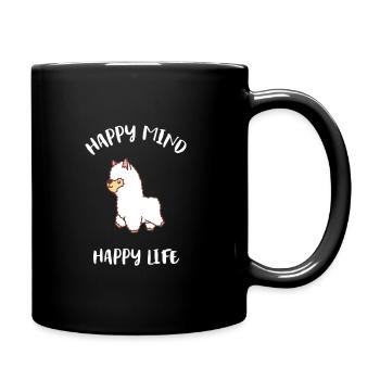Süßes Alpaka Lama Glücklich Positiv Happy Geschenk - Tasse einfarbig - Schwarz - Rechts