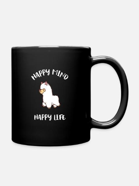 Süßes Alpaka Lama Glücklich Positiv Happy Geschenk - Tasse einfarbig - Schwarz