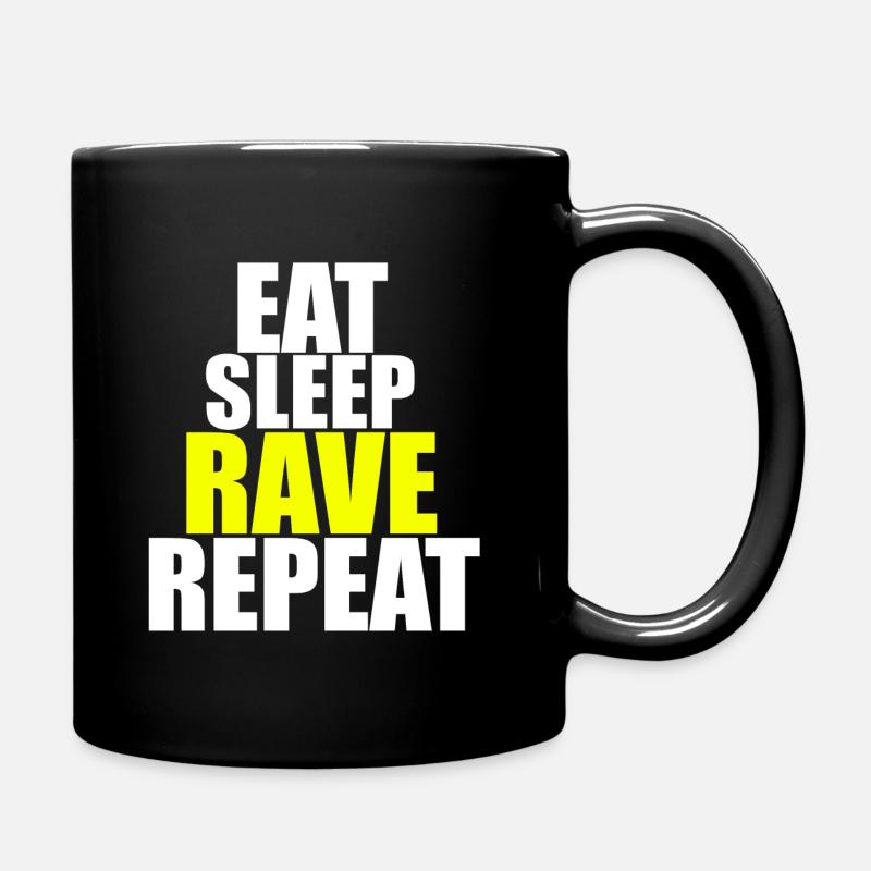 Rave Raver Techno Eat Sleep Rave Repeat - Full Colour Mug - black