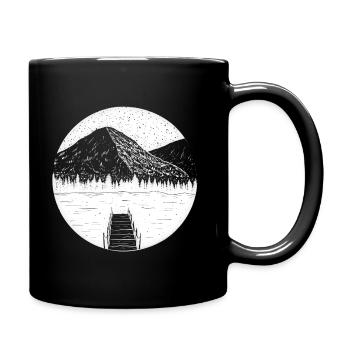 Jetty Mountains Lake Boat Nature - Full Colour Mug - black - Right
