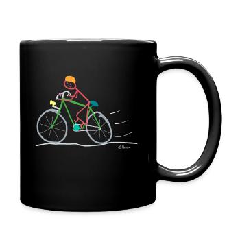 Road bike stick figure woman mobility sustainable - Full Colour Mug - black - Right
