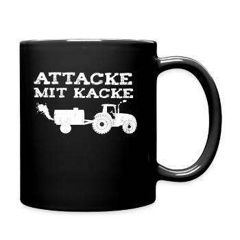 Attacke mit Kacke lustig Spruch Geschenk Landwirt - Tasse einfarbig - Schwarz - Rechts