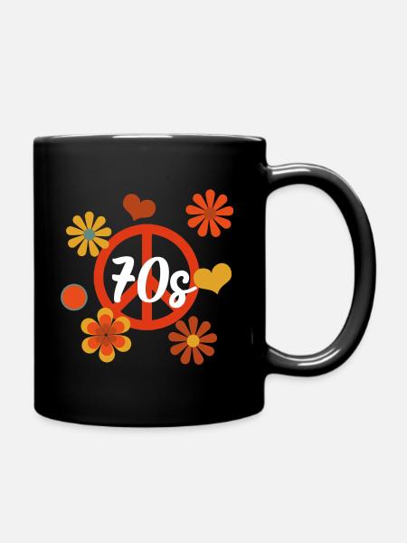 70er Jahre Hippie Flowerpower - Tasse einfarbig - Schwarz
