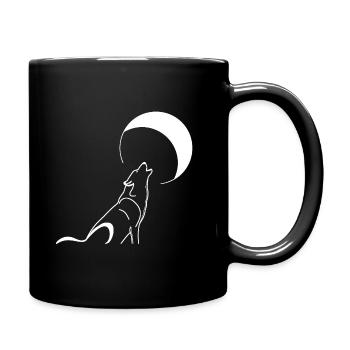 Howling Wolf, Moon - Full Colour Mug - black - Right