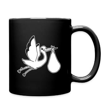 Storch, Silhouette, Klapperstorch, Baby, Geschenk - Tasse einfarbig - Schwarz - Rechts