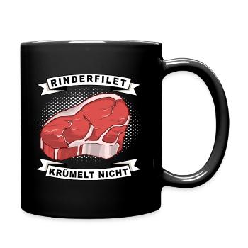 Rinderfilet krümelt nicht Spruch - Tasse einfarbig - Schwarz - Rechts