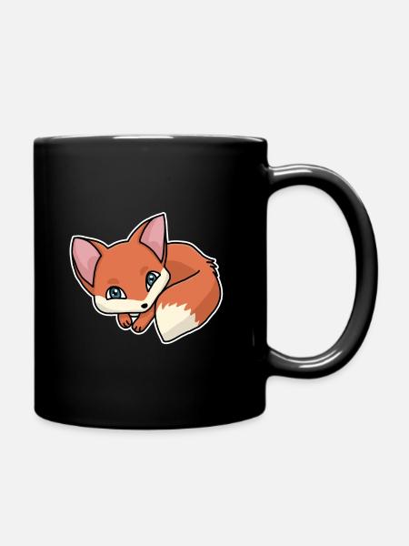 Renard, renard chiot, renard roux, bande dessinée, mignon - Mug uni - noir