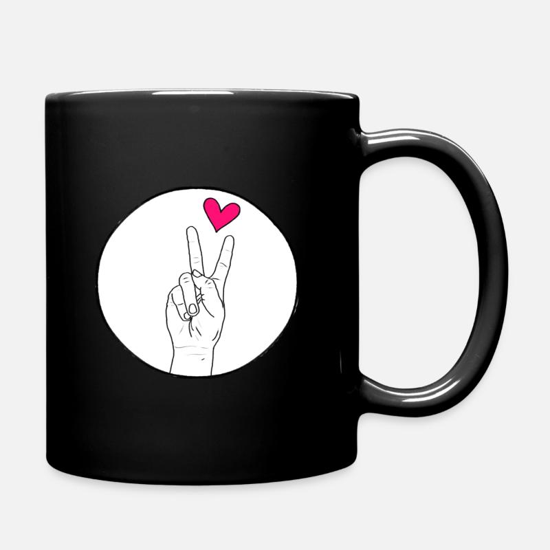 Peace Hand with Heart - Tasse einfarbig - Schwarz