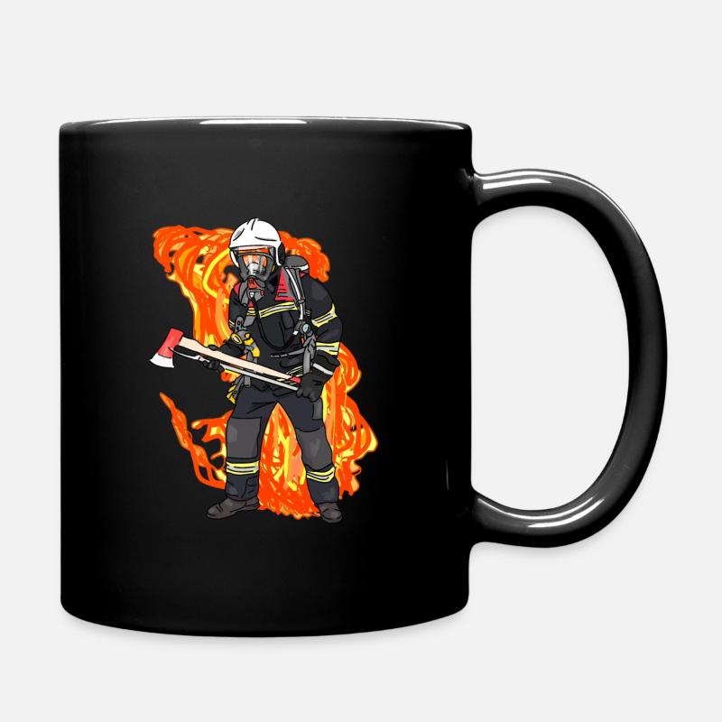 Feuerwehrmann in Flammen - Tasse einfarbig - Schwarz