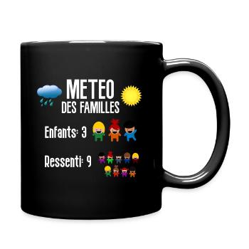 Météo des familles: 3 enfants (typo blanche) - Mug uni - noir - Droite