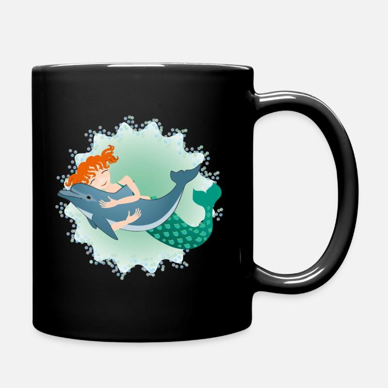 Mermaid and Dolphin - Full Colour Mug - black