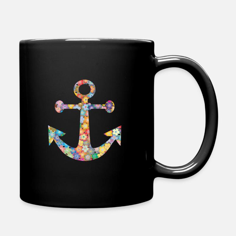 Anker - Blumenmeer - Tasse einfarbig - Schwarz