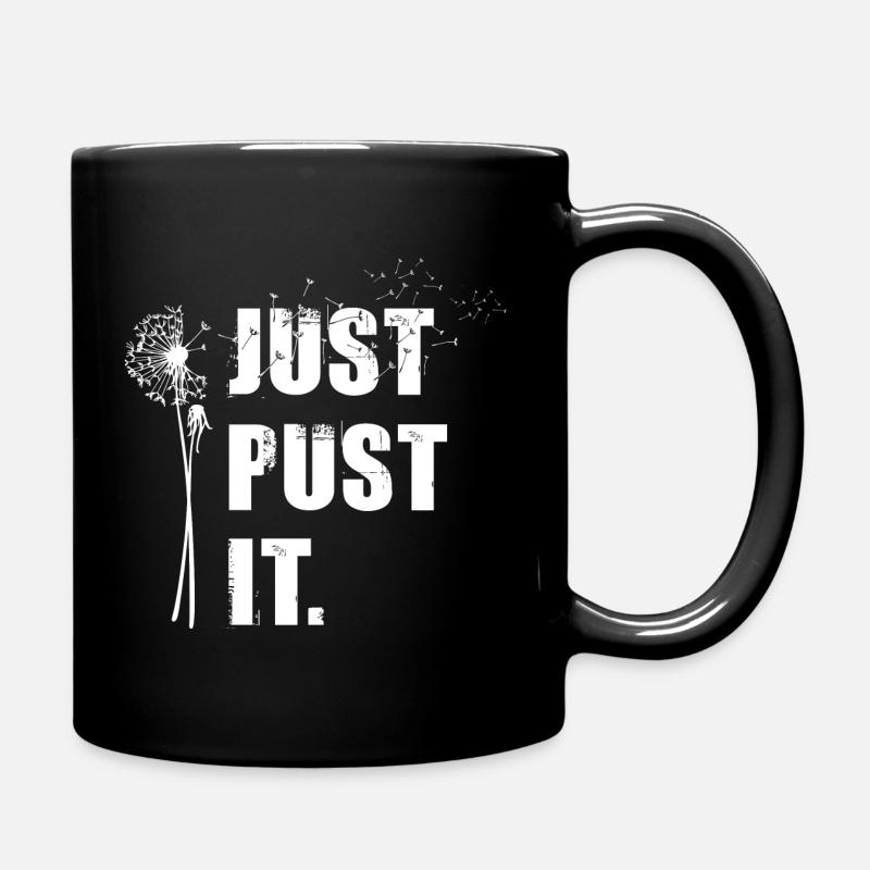 Löwenzahn - Just Pust It - lustiger Spruch - Tasse einfarbig - Schwarz