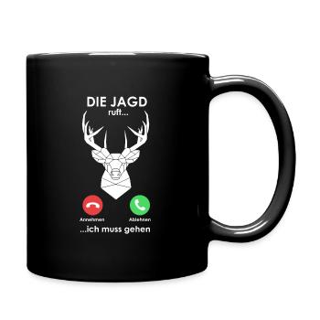 Anruf Jagd Hirsch ruft Geschenk - Tasse einfarbig - Schwarz - Rechts
