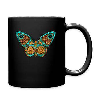 Butterfly Mandala Tatoo Tribal - Full Colour Mug - black - Right