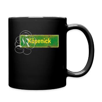 (Berlin-) Köpenick Ortsschild mit Tattoo-Initial - Tasse einfarbig - Schwarz - Rechts