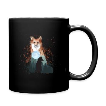 Fuchs Hund Wolf mit Vollmond Mond Natur Geschenk - Tasse einfarbig - Schwarz - Rechts