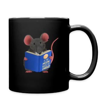 Leseratte / Maus - Ist der Mond aus Käse - Tasse einfarbig - Schwarz - Rechts