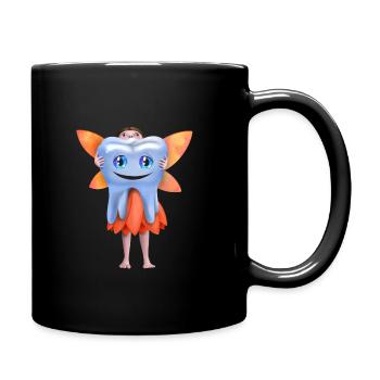 Hardworking tooth fairy with smiling healthy tooth - Full Colour Mug - black - Right