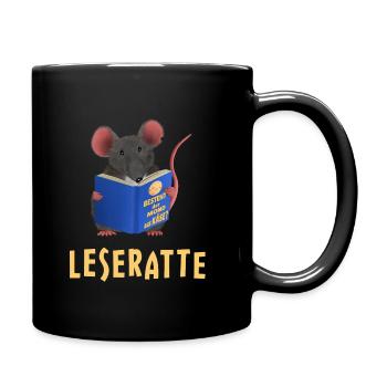 Leseratte / Bücherwurm - Tasse einfarbig - Schwarz - Rechts