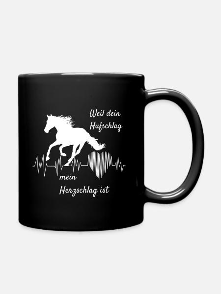 Herzschlag Hufschlag Pferde Pferd reiten Geschenk - Tasse einfarbig - Schwarz
