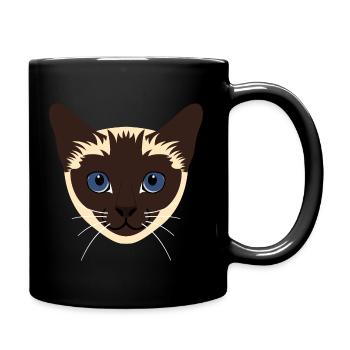 Siamesischer Katzenkopf - Tasse einfarbig - Schwarz - Rechts