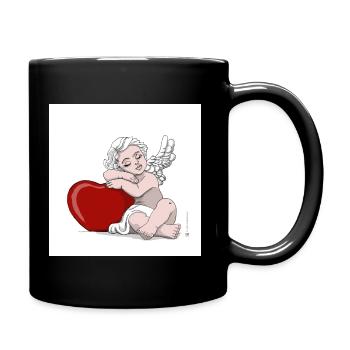 Engel schläft auf einem Herzen - Tasse einfarbig - Schwarz - Rechts