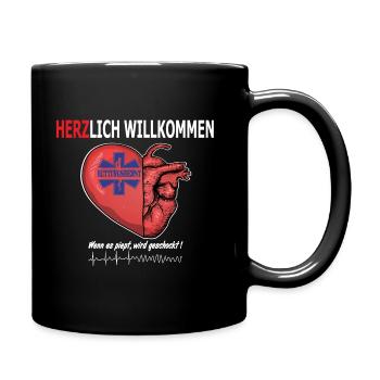 Rettungsdienst Herzlich Willkommen, Defibrillator - Tasse einfarbig - Schwarz - Rechts