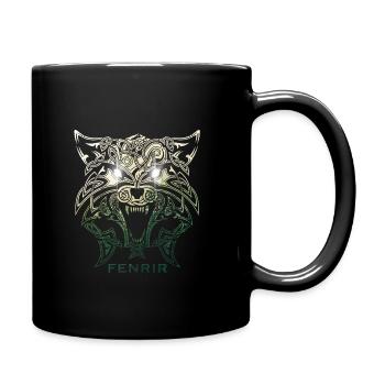 Fenrir wolf, viking mythology nature background - Full Colour Mug - black - Right