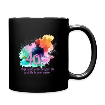 For the 40th birthday of a woman who loves yoga - Full Colour Mug - black - Right