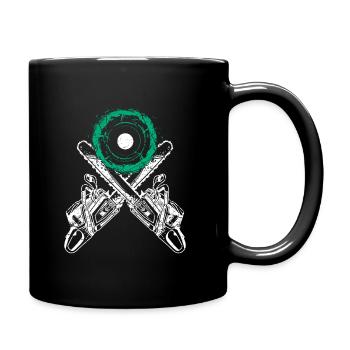 Tree cutter with chainsaw and chainsaw tree stump - Full Colour Mug - black - Right