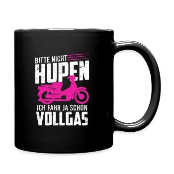 Mofa Moped Spruch bitte nicht hupen fahre Vollgas - Tasse einfarbig - Schwarz - Rechts