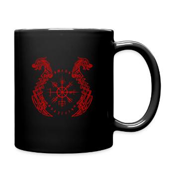 Drakkar, Wikingerboot und Runen vegvisir - Tasse einfarbig - Schwarz - Rechts