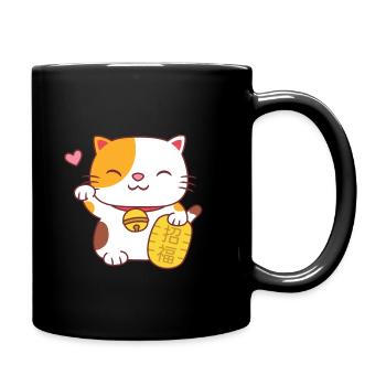 Japanese Good Luck Charm Maneki Neko Cat - Full Colour Mug - black - Right