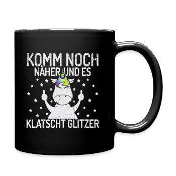 Mittelfinger Einhorn Sprüche Regenbogen - Tasse einfarbig - Schwarz - Rechts