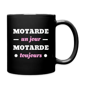 t shirt humour motarde un jour toujours moto femme - Mug uni - noir - Droite