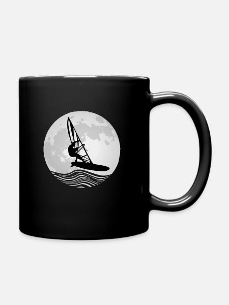 Windsurfer Silhouette Vollmond Mond Windsurfing - Tasse einfarbig - Schwarz