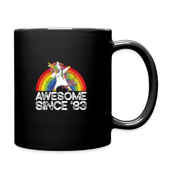 Born in 1983 Turn Birthday Vintage Grunge Unicorn - Full Colour Mug - black - Right