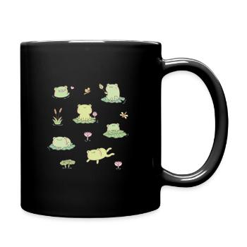 Cute Frogs and Dragonflies In Pond - Full Colour Mug - black - Right