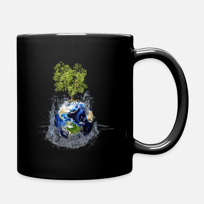 Globe with tree and water splash - Full Colour Mug - black