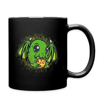 Pizzamonster - Cthulhu isst Pizza lustig süß - Tasse einfarbig - Schwarz - Rechts