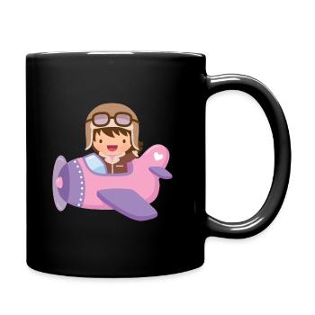 Süßes Fliegermädchen in rosa und lila Flugzeug - Tasse einfarbig - Schwarz - Rechts
